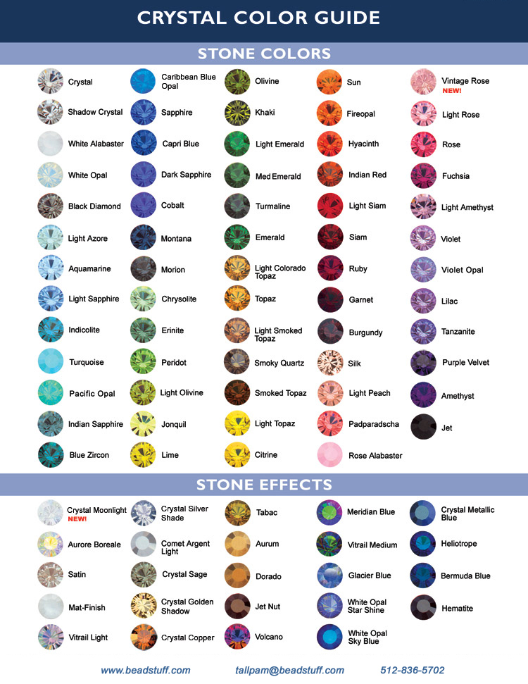 Swarovski Crystal Color Chart Actual Rhinestones